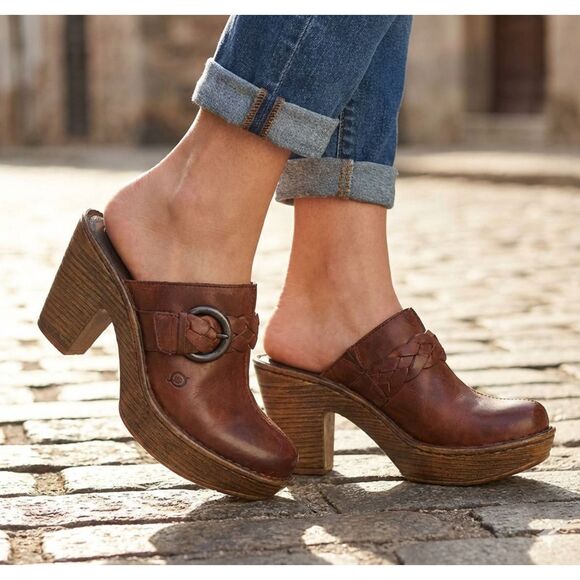 Born Shoes - BORN b.o.c. Brown Leather Slip On Mules Clogs Women’s 9 / 40.5 Boho